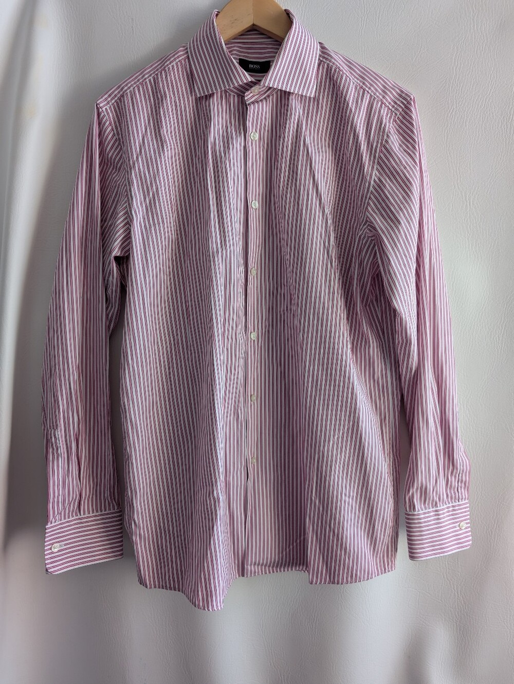Hugo Boss Cotton Pink and White Stripe Dress Shirt Long sleeves - 16.5
